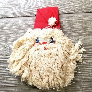 Vintage Santa Claus Pin Brooch Fabric Christmas Holiday Blue Eyes 5.5 inch Xmas